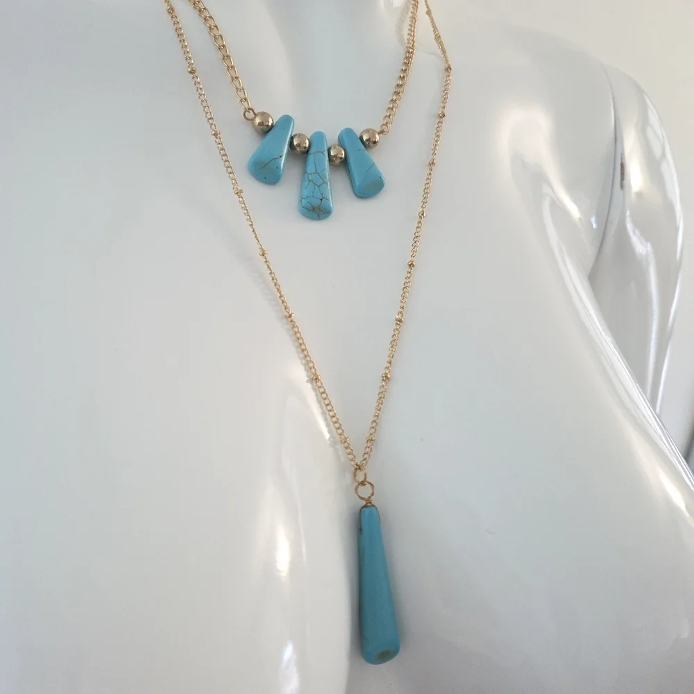 Paparazzi Boho Gold Layered Necklace with Turquoise Accents - Picture 4 of 10